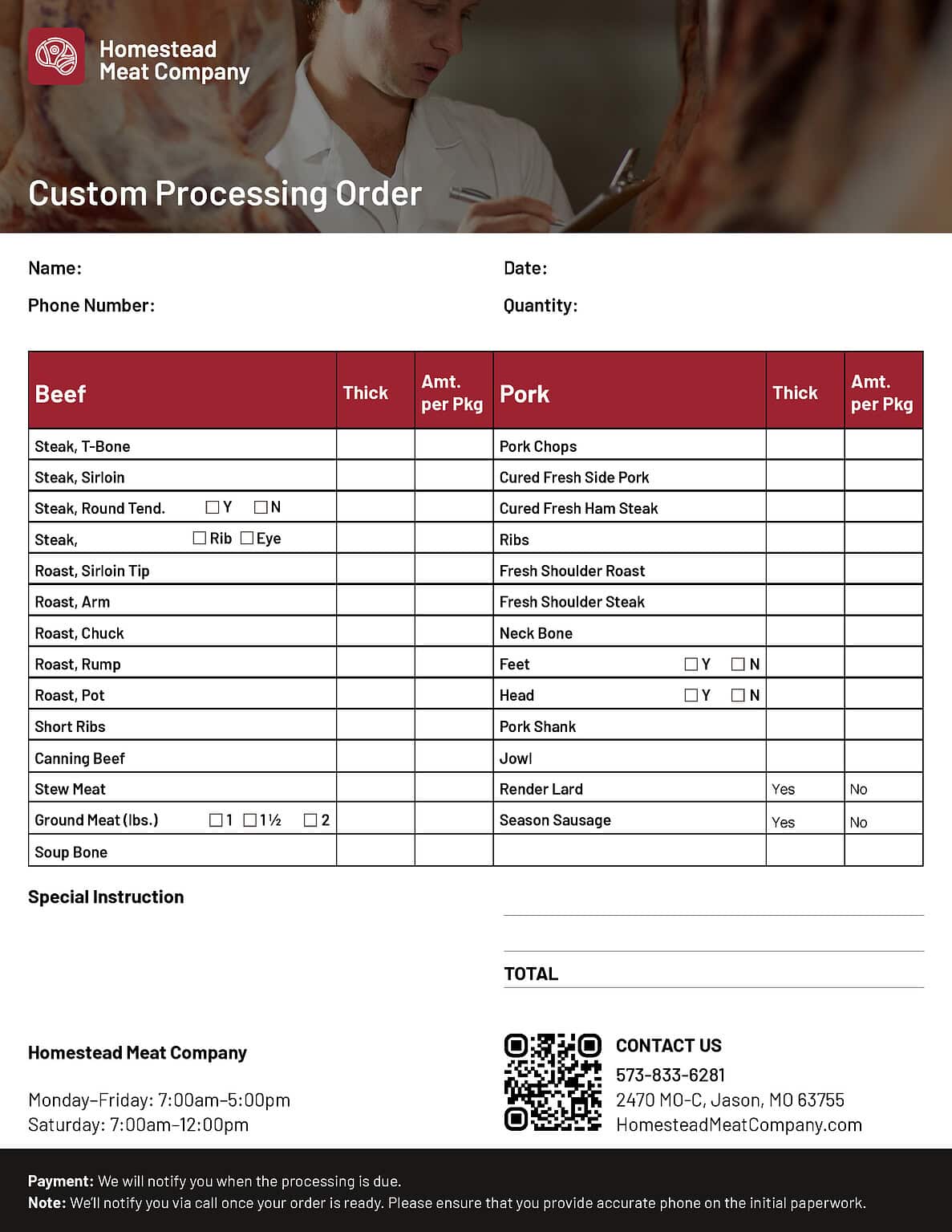 Custom Processing | Homestead Meat Company