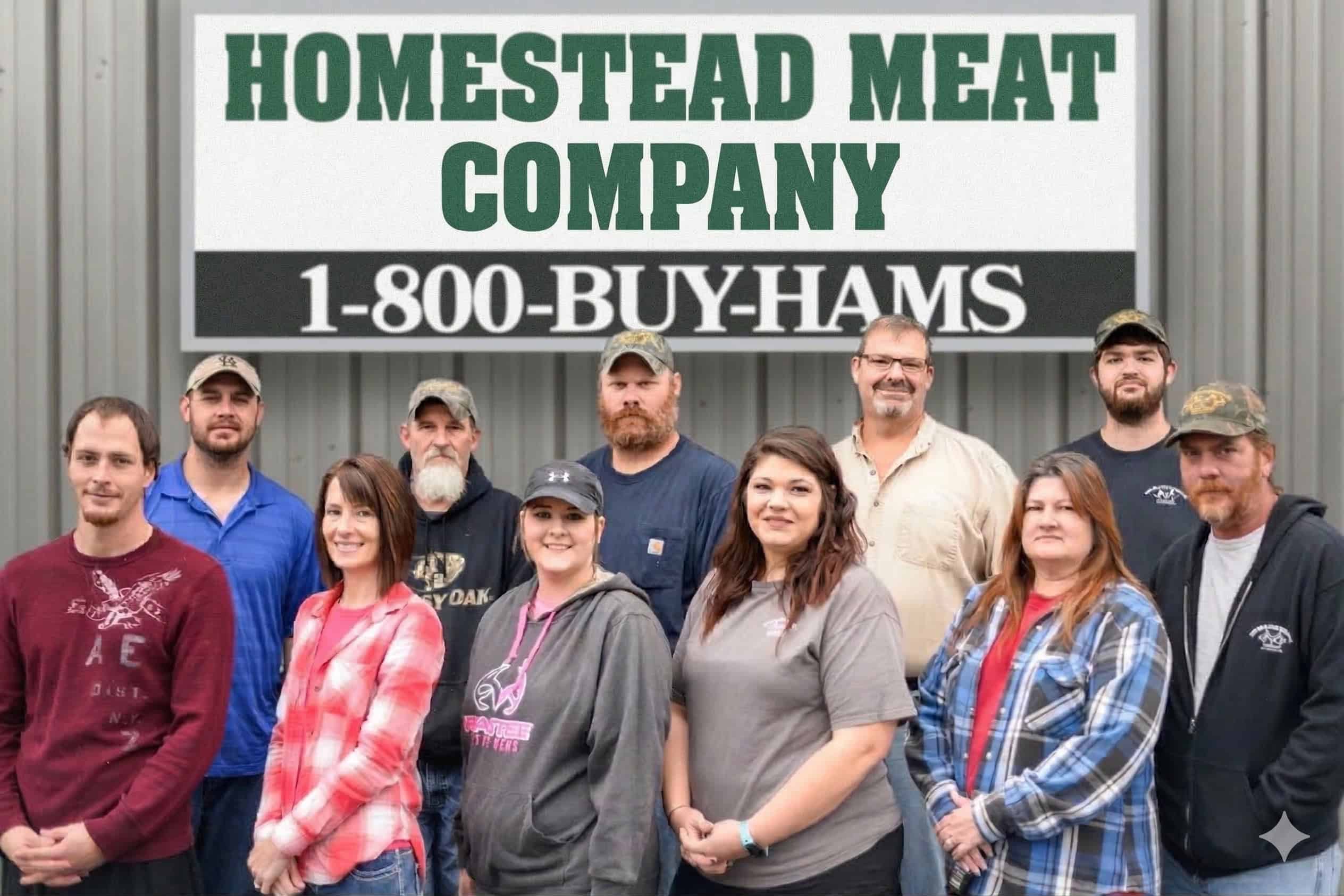 Group photo of Homestead Meat Company staff outside their store.